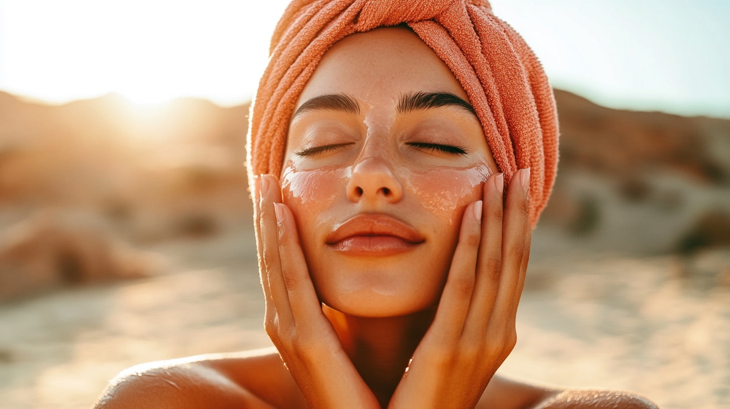 Woman in desert with hydrated skin