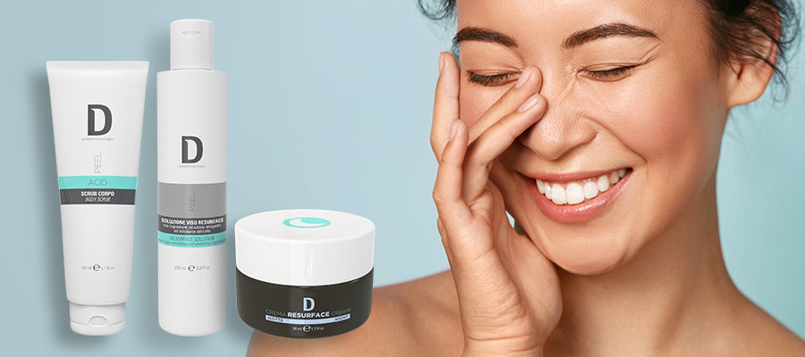 Woman laughing and Dermophisiologique peel line products