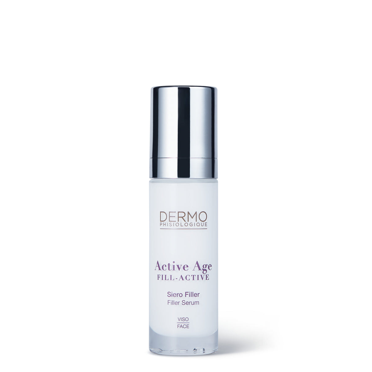 Active Age Filler Serum in a frosted glass pump bottle from the Fill-Active range